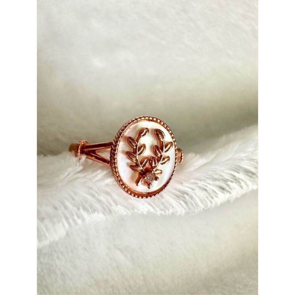 Rose gold color olive branch mother of pearl adjustable ring ￼ - Picture 9 of 9